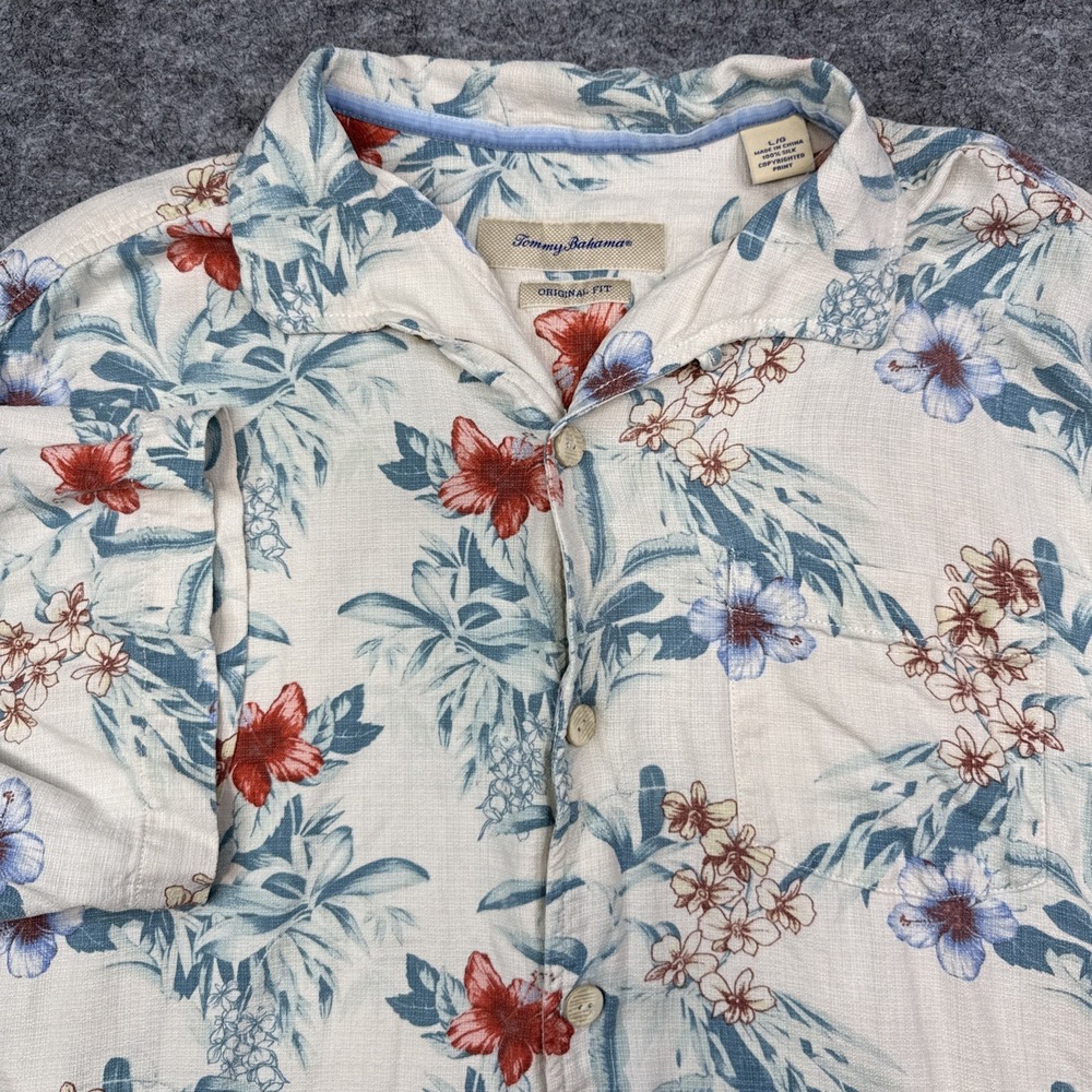 Tommy Bahama silk shirt men's large hawaiian tropical floral aloha beach resort